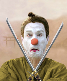 7x1 Samurai promotional image - samurai with whiteface and clown nose